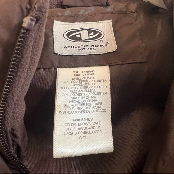 Athletic Works Brown Zip Up Quilted Puffer Coat Jacket Lightweight Size 1X - Picture 3 of 3